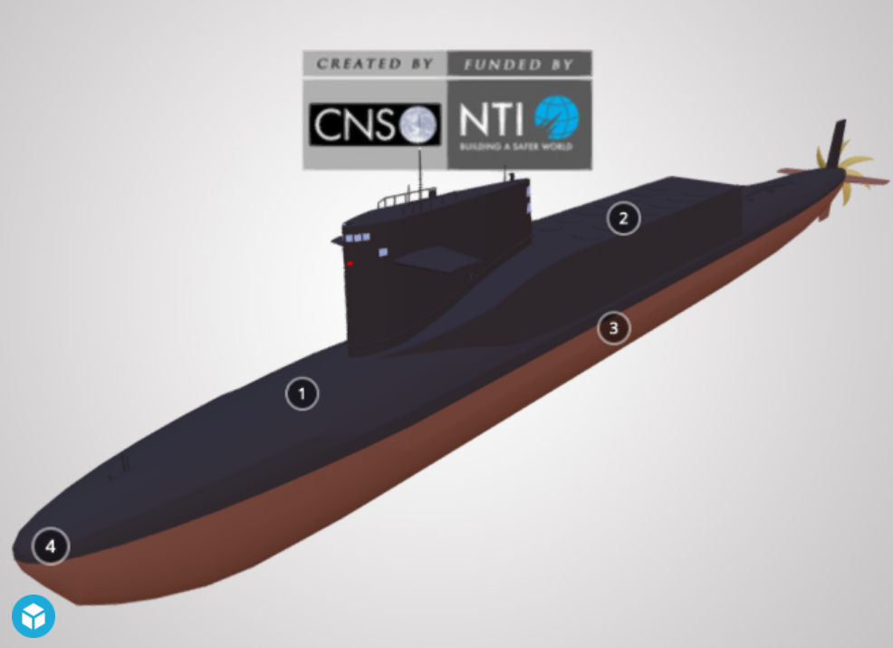 Screenshot of a 3D model of a China submarine (Xia Class SSBN)
