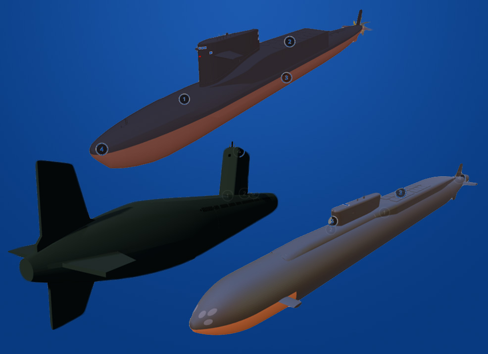 Screenshots from the 3D Submarine Model Collection